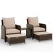 ELPOSUN 5 Piece Patio Furniture Set Outdoor PE Wicker Chairs for Two with Ottoman Underneath Beige