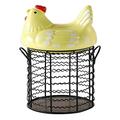 Clearance! Zainafacai Kitchen Gadgets Colorful Design Eggs Basket Ceramic Chicken Shaped Lid Round Bottom Handle Metal Wire Eggs Storage with Cover Farmer Style Food Storage Containers with Lids C