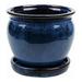 Wisteria 12 Inch Ceramic Indoor Outdoor Garden Planter Urn With Saucer For Flowers Herbs And Plants Blue (2 Pack)