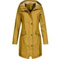 Women Solid Rain Outdoor Plus Size Hooded Raincoat Windproof Long Jacket Coat