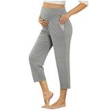 Wyongtao Maternity Shorts for Women Maternity Capris Yoga Pregnancy Short Pants Soft Joggers Lounge Bottoms Gray