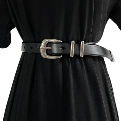 Cintura da donna con fibbia in argento retrò moda Casual Versatile accessori per abbigliamento cintura con fibbia ad ardiglione in pelle bovina Punk gotica
