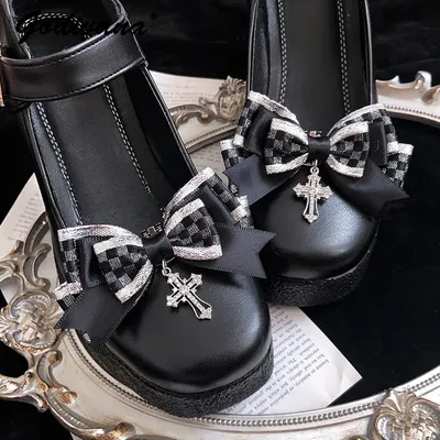 Clip per scarpe con fiocco scozzese incrociato accessori per scarpe di moda Lolita accessori per fibbia per scarpe con ornamento per scarpe tutto-fiammifero da donna