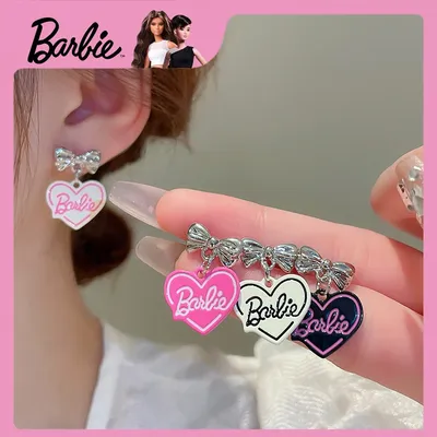 New Barbie Kawaii Letter Logo Love Bow orecchini Cute Girls Y2K accessori articoli di moda accessori per cartoni animati regali