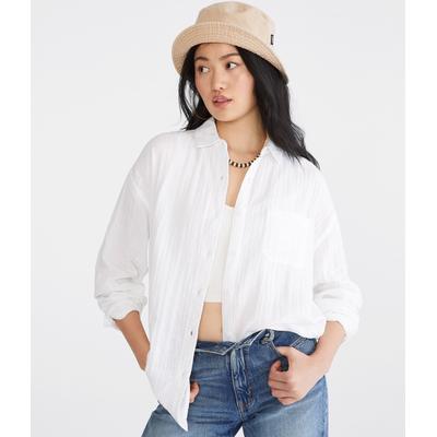 Aeropostale Womens' Long Sleeve Gauze Oversized Shirt - White - Size XS - Cotton