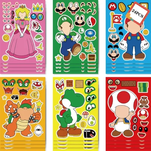 6 stücke Super Mario Bros Kinder DIY Puzzle Aufkleber lustige Spiele Make-a-Face montieren Puzzle Aufkleber DIY Buch Kinder Jungen Spielzeug Geschenk