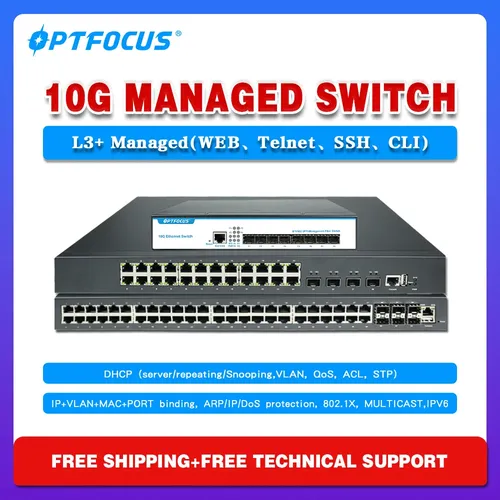 Opt focus l3 web verwaltet 10gbps switch sfp 10gb switch 8 24 48 ports 10g switch