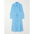 Joseph - Diane Belted Silk Crepe De Chine Midi Shirt Dress - Blue