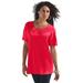 Plus Size Women's Eyelet Cutout Tee by Roaman's in Vivid Red (Size 1X)