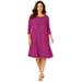 Plus Size Women's Stretch Knit Three-Quarter Sleeve T-shirt Dress by Jessica London in Raspberry (Size 18 W)