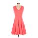 Shoshanna Casual Dress - A-Line V Neck Sleeveless: Pink Print Dresses - Women's Size 2