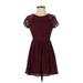 Divided by H&M Casual Dress - A-Line Crew Neck Short sleeves: Burgundy Print Dresses - Women's Size 4