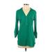 Splendid Casual Dress - Mini V-Neck 3/4 sleeves: Green Solid Dresses - Women's Size X-Small