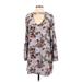 Mossimo Supply Co. Casual Dress - Shift Crew Neck Long sleeves: Gray Floral Dresses - Women's Size Small