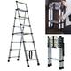 1.7 m + 2 m Extendable Telescopic Ladder, Robust Aluminium Folding Ladder, Telescopic Ladder, A-Frame Step Ladder with 5 + 6 Rungs, 150 kg Load Capacity EN131