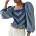 Anthropologie Tops | Anthropologie “Love The Label” Denim Smocked Puff Sleeve Top, Size Xs. | Color: Blue | Size: Xs