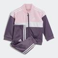 Trainingsanzug ADIDAS SPORTSWEAR "TIBERIO 3-STREIFEN COLORBLOCK SHINY KIDS" Gr. 104, bunt (clear pink, white, shadow violet) Kinder Sportanzüge Jogginganzüge