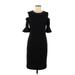 Karl Lagerfeld Paris Cocktail Dress - Sheath Crew Neck Short sleeves: Black Solid Dresses - Women's Size 6