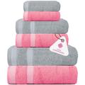 CASA COPENHAGEN Solitaire Mix 6 Piece Towel Set - Gray Purple + Pink 600gsm 2 Bath Towels, 2 Hand Towels, 2 Wash Cloths Made of Soft Egyptian Cotton for Bathroom, Kitchen and Shower