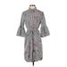 Calvin Klein Casual Dress - Shirtdress High Neck 3/4 sleeves: Gray Stripes Dresses - Women's Size 4