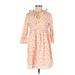 Manoush Casual Dress - Mini Tie Neck 3/4 sleeves: Pink Polka Dots Dresses - Women's Size 36