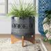 Dakota Fields Ceramic Planter w/ Solid Rubberwood Stand for Tabletop Display in Living Room, Office, or Bedroom Ceramic in White/Black | Wayfair