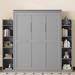 Latitude Run® Queen Size Murphy Bed Wall Bed w/ Shelves & LED Lights Wood in Gray | 88.5 H x 84.6 W x 97 D in | Wayfair