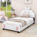 Zoomie Kids Aadila PU Platform Bed w/ Cartoon Headboard Wood & /Upholstered/Faux leather in Brown/Pink/White | 43 H x 42 W x 79 D in | Wayfair