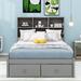 Red Barrel Studio® Coleton Full Size Platform Bed w/ Storage Headboard, Charging Station & 2 Drawers Wood in Gray | Wayfair