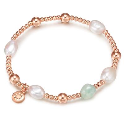 Lulu & Jane Perlen-Armband Metall-Legierung Aquamarin Süßwasser-Zuchtperle in Roségold 20,0 - 22,0 cm, flexibel einstellbar Damen Image