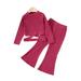 Mikrdo 4Y 5Y 6Y 7Y Kid Toddler Girls Fall Winter Outfit Cross Design Solid Color Sweatershirt Top Little Flared Trousers 4 Years Girls 2Pcs Casual Clothing Rose Red
