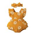 WOXINDA Baby Girl Clothes Daisy Print Crepe Fabric Baby Romper Set Girl Outfits 2PC Set Clothes for Baby Girl 9 Months Baby Girl Clothes Clothes Girls 18 Months Baby Girl Onsies0-3 Months