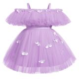 IBTOM CASTLE Toddler Baby Girls Birthday Party Dress Butterfly Embroidery Princess Tulle Tutu Wedding Pageant Evening Prom Ball Gown 18-24 Months Purple Butterfly