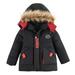 FRSASU Kids Clothing Clearance Toddler Baby Boys Toddler Kids Solid Color Winter Hoodie Keep Warm Cotton Clothes Thick Coat Black 3-4 Years(3-4 Years)