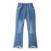 Kids Toddler Little Baby Girl Flare Jeans Bell Bottom Denim Pants Elastic High Waist Ripped Trousers with Butterfly Decoration