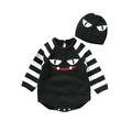 aturustex Baby 2Pcs Halloween Outfits Cat Face Print Romper with Beanie Hat Set