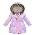 IROINNID Winter Coat for Kids Floral Print Thick Zip Up Jacket Warm Windproof Hooded Coat Outerwear Purple