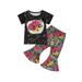 Gwiyeopda Toddler Girl 2Pcs Western Outfits Hat/Cowboy T-Shirt + Bell Bottoms