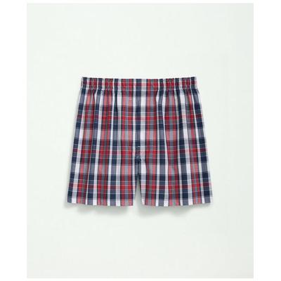 Brooks Brothers Men's Cotton Broadcloth Madras Boxers | Red/Navy | Size Medium
