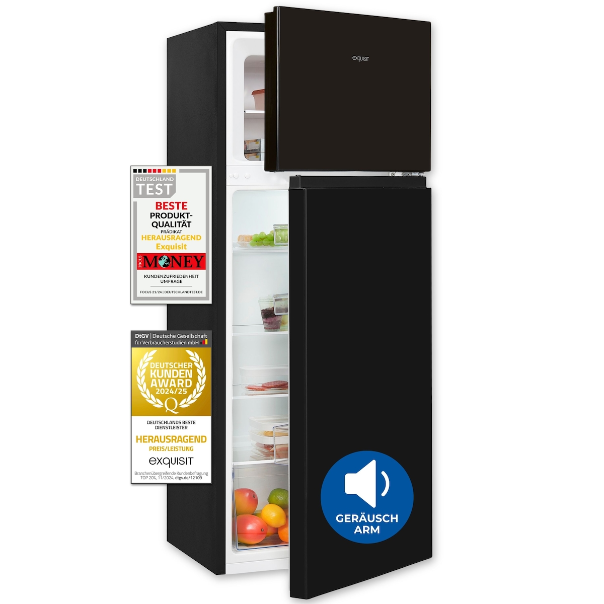 Exquisit Kühl-Gefrierkombination, Kühlschrank mit Gefrierfach, 4-Sterne-Gefrieren, 206 Liter, KGC5270-45-010E schwarz Image