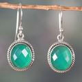 'Ten-Carat Checkerboard Green Onyx Dangle Earrings from India'