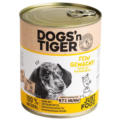 6x 800g Dogs'n Tiger Junior Huhn & Süßkartoffel Hundefutter nass