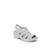Wide Width Women's Finale Gladiator Sandal by BZees in Silver Shimmer Fabric (Size 6 1/2 W)