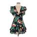 Shein Casual Dress - Mini Plunge Short sleeves: Black Floral Dresses - Women's Size Large