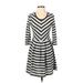 Puella Casual Dress - Fit & Flare: Gray Chevron/Herringbone Dresses - Women's Size X-Small