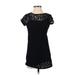 Ann Taylor LOFT Cocktail Dress - Shift Crew Neck Short sleeves: Black Print Dresses - Women's Size 00 Petite