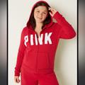 Pink Victoria's Secret Tops | Final Sale Pink Victoria’s Secret Fleece Zip-Up Everyday Hoodie | Color: Red/White | Size: M