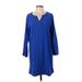 L.L.Bean Casual Dress - Shift V Neck 3/4 sleeves: Blue Print Dresses - Women's Size Small