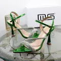 Sandales Vertes Élégantes à Talons Hauts avec Boucle en Strass Chaussures de Luxe Féeriques à la