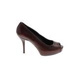 Gucci Heels: Pumps Platform Cocktail Party Brown Print Shoes - Women's Size 38 - Peep Toe